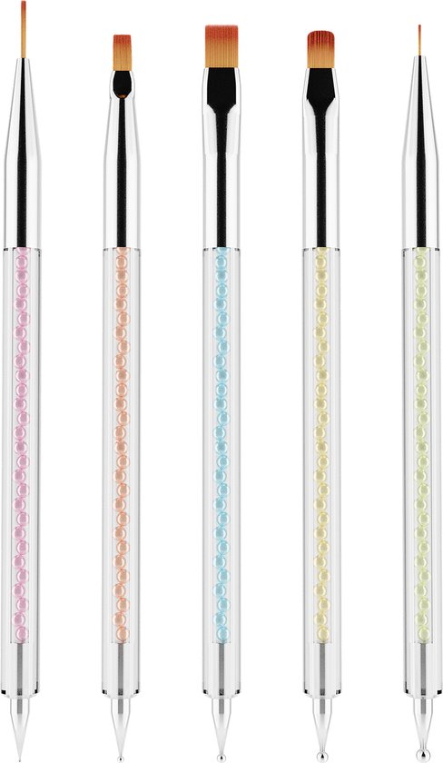 Nail Art Penselen en Dotting Tools - 5-Delige set - Gekleurd