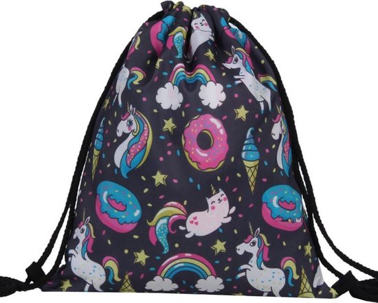 Gymtas Meisje met Unicorn Versiering- Gymtassen – Unicorn rugzak - zwart /roze / blauw