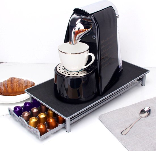 Capsulehouder geschikt voor Nespresso Koffiecups houder capsulehouders - Plateau voor Koffiecupmachine met Lade – 40 capsules - zilver/grijs