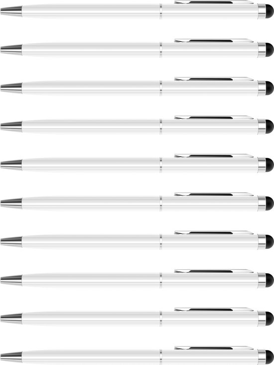 Balpen met touch screen soft top - set 10 stuks - wit