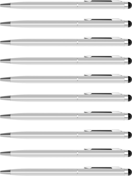 Balpen met touch screen soft top - set 10 stuks - zilver