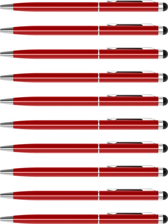 Balpen met touch screen soft top - set 10 stuks - rood