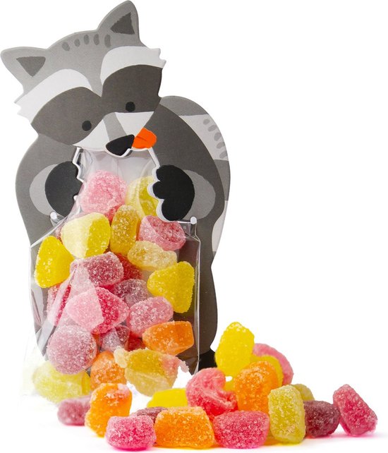 Uitdeelzakjes wasbeer – Snoepzakjes – cellofaan zakjes met wasbeer van karton – 10 stuks – 11cm x 6cm