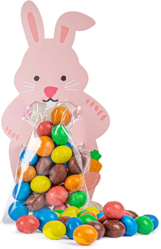 Uitdeelzakjes konijn – Snoepzakjes – cellofaan zakjes met konijn van karton – 10 stuks – 11cm x 6cm