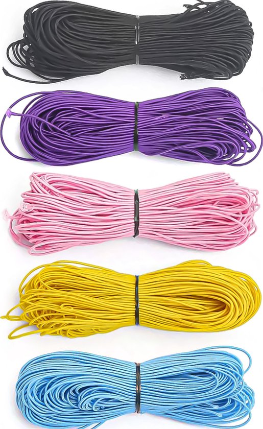 Elastisch koord voor armbandjes maken – set met 5 kleuren – 5x 25 m – dikte 1 mm