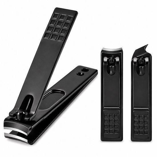 Nagelknipper Set 3-delig – Nagelknippers voor Manicure en Pedicure – Teennagelknipper & Vingernagelknipper – RVS – Anti-slip – Zwart