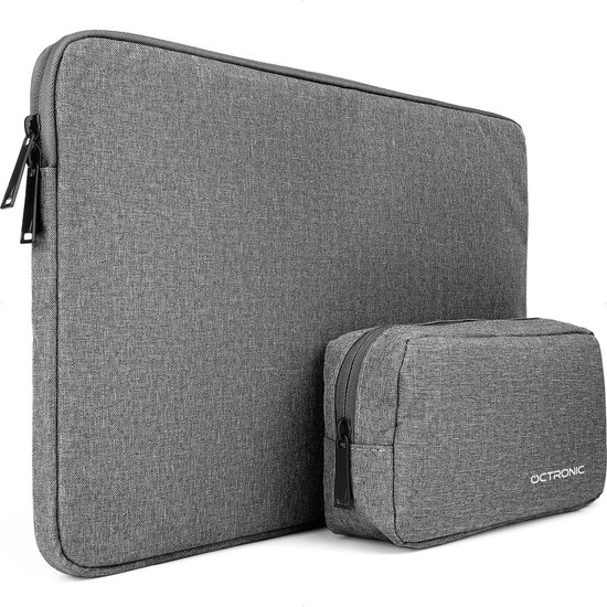 Laptophoes 15,6 inch - Laptop Sleeve, Tablet Hoes met kabel organizer etui - Donker Grijs