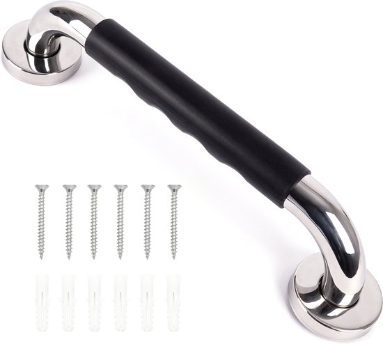 Handgreep Antislip voor Bad, Douche, Badkamer, Toilet - Wandbeugel Veiligheid Hulpmiddelen voor Ouderen - Zwart/Chrome - 30 cm