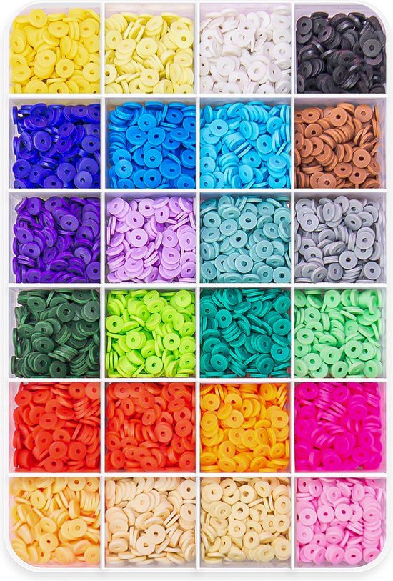 Kralen Set Katsuki Kralen 6 mm voor sieraden maken, ketting, telefoonkoord en armbandjes maken meisjes - 24 kleuren - 4800 Katsuki Kralen in opbergbox