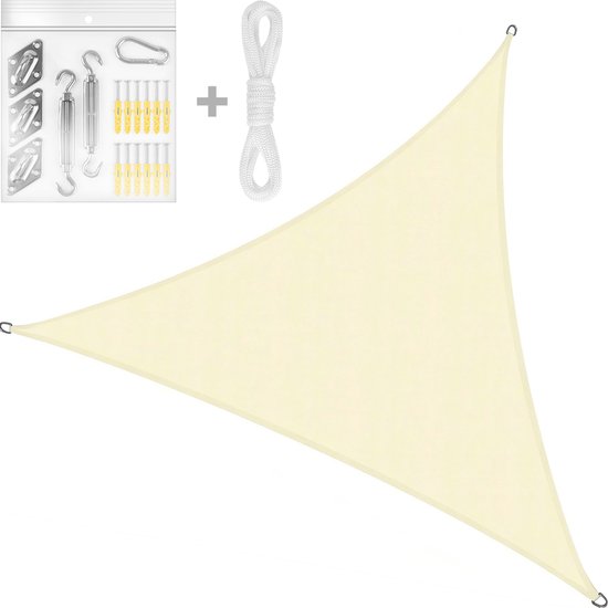Schaduwdoek Driehoek Waterafstotend en UV Werend - 4 x 4 x 4 m - Inclusief bevestigingsset - Beige