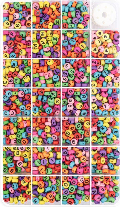 Letterkralen voor Sieraden maken - Alfabet kralen voor ketting/armband/telefoonkoord etc. - Acryl – Zwarte letter op gekleurde achtergrond - 7 mm - 1400 stuks gesorteerd