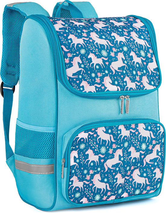 Unicorn Rugzak meisje Rugtas Schooltas Meisje met Eenhoorn print – Roze / Turquoise – 20 L