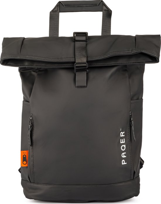 PAQER Rolltop Rugzak 20L – Waterdichte Rugtas Schooltas voor Dames en Heren – Zwart Tarpaulin
