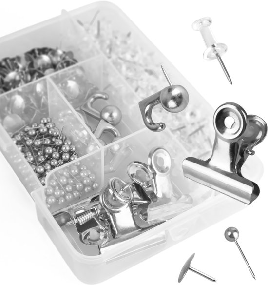 Punaises voor Prikbord of Memobord – Set van 310 Stuks in 5 Soorten – Zilver