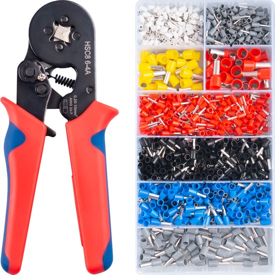 Adereindhulstang incl. 1200 adereindhulzen - Krimptang - Kabelschoentang - Voor 0.25-10mm² Draden