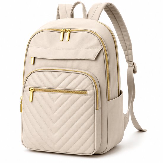 Rugzak Dames Rugtas Dames inclusief Laptopvak tot 14 inch - Beige/ Off-White